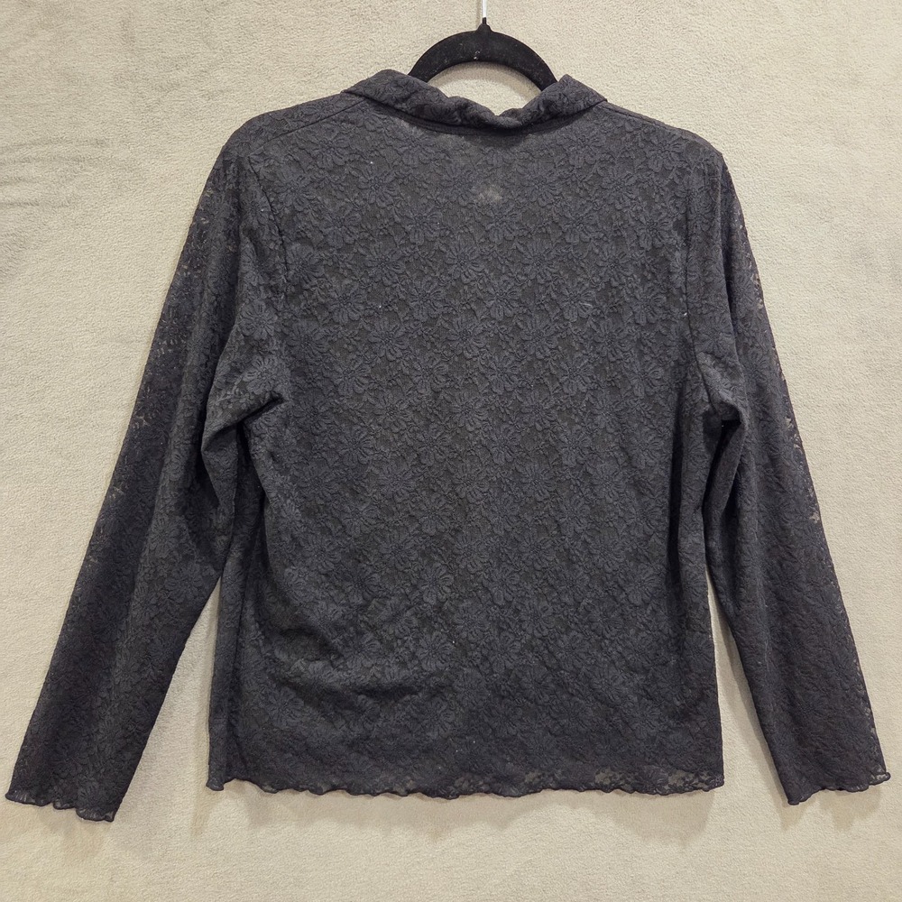 VTG Susan Bristol Black Lace Sheer Top Size L Button Down Shirt 90s Y2K Witchy - Picture 2 of 7